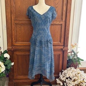 Jonathan Martin Blue Flutter Sleeve Hankerchief Hemline Whimsical Dress size 10
